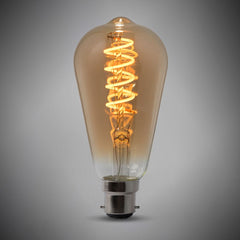 4w B22 Vintage Edison ST64 LED Light Bulb 1800K Spiral Filament Teardrop High CRI Dimmable